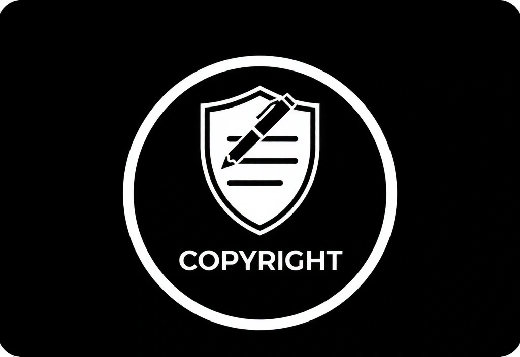 Imagine simbolică a drepturilor de autor cu un scut și un penel